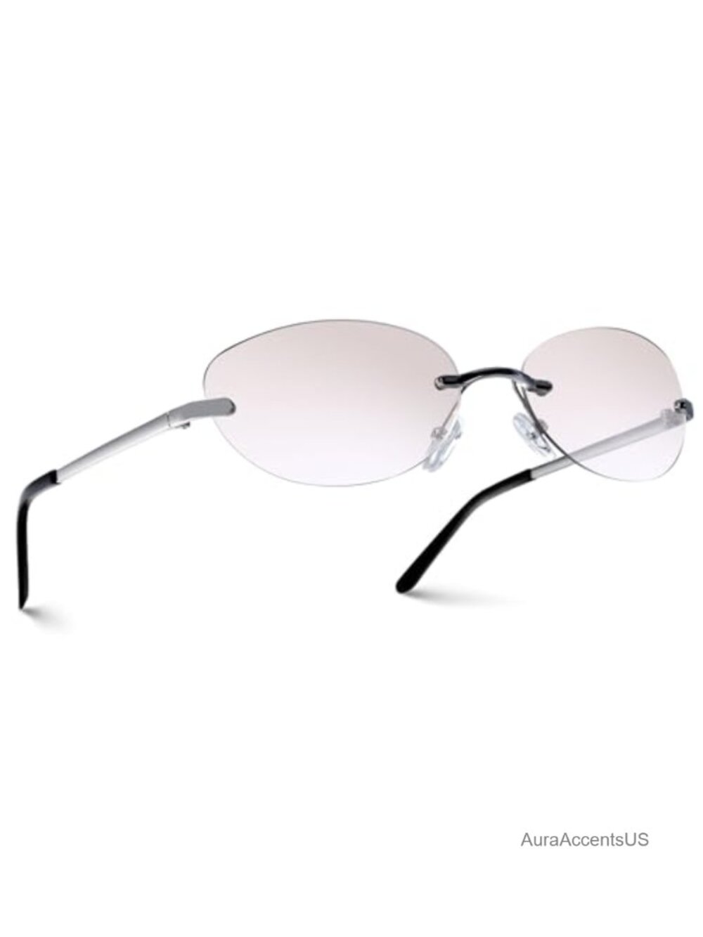Rimless Oval Sunglasses Metal Frame Gradient Tinted Lens UV Protection